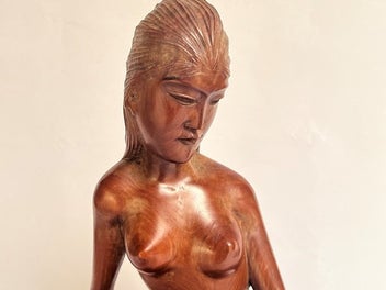 Listing 2 of 8 for Vintage Balinese Lady Hand Carved Wooden Sculpture