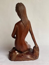 Listing 4 of 8 for Vintage Balinese Lady Hand Carved Wooden Sculpture