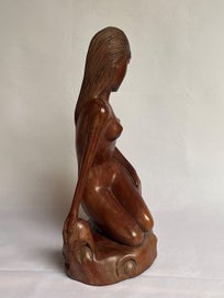 Listing 5 of 8 for Vintage Balinese Lady Hand Carved Wooden Sculpture
