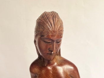 Listing 6 of 8 for Vintage Balinese Lady Hand Carved Wooden Sculpture