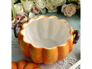 Listing 4 of 8 for European-style Garden Ceramic Pumpkin Soup Pot With Soup Spoon Holiday Gift