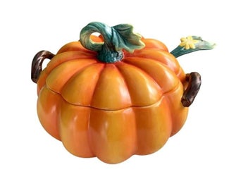 Listing 6 of 8 for European-style Garden Ceramic Pumpkin Soup Pot With Soup Spoon Holiday Gift
