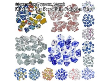 Listing 3 of 10 for 85gram/3oz(Apporx. 16pcs) Blue And White Porcelain Polygon Mosaic Tiles Multi