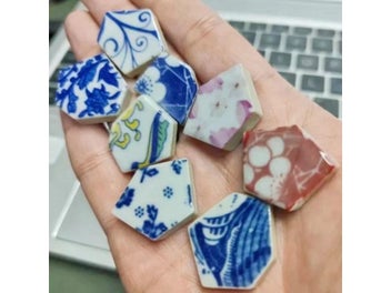 Listing 5 of 10 for 85gram/3oz(Apporx. 16pcs) Blue And White Porcelain Polygon Mosaic Tiles Multi