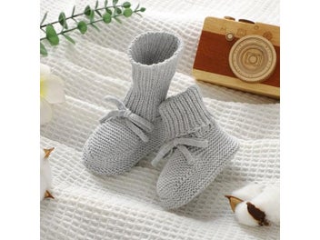 Listing 6 of 11 for Infant Baby Shoes Knit Cotton Boys Girl Boots Fashion Tie Solid Newborn Walk