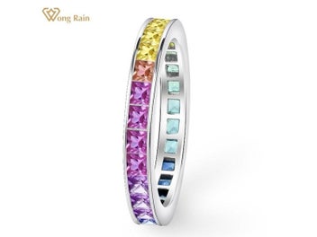 Listing 3 of 8 for Wong Rain 925 Sterling Silver Colorful Lab Sapphire Gemstone Ring For Women