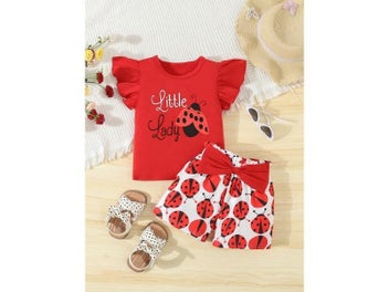 Listing 3 of 10 for Summer Adorable Ladybug Outfit 2pcs Set For Baby Girls Sleeveless T-shirt