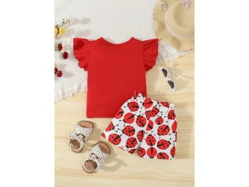 Listing 4 of 10 for Summer Adorable Ladybug Outfit 2pcs Set For Baby Girls Sleeveless T-shirt