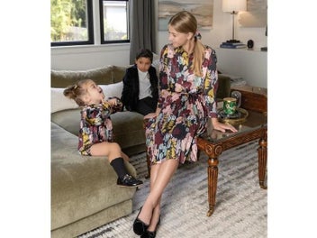 Listing 4 of 11 for AP Merlot Collection 2025 Autumn Girls Red Flower Satin Dress Baby Romper New