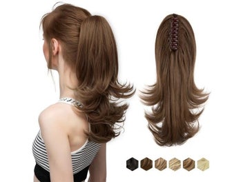 Listing 2 of 9 for Synthetic Claw Clip In Ponytail Hair Extensions Wavy Hairpiece 14" Fake Blonde
