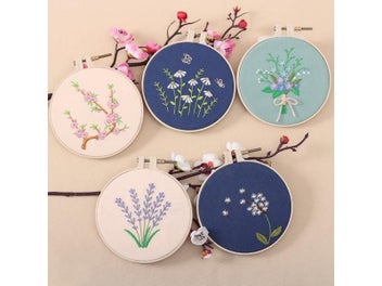 Listing 3 of 10 for Beginner DIY Stamped Embroidery Starter Kit Colorful Flowers Plants Pattern