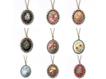 Listing 3 of 9 for DIY Embroidery Flower Women Chain Necklace Needlework Flower Cross Stitch Sets
