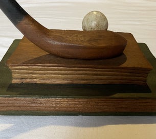 Listing 6 of 14 for Vintage Handcarved Wooden Decorative Golf Themed Wood Carving.