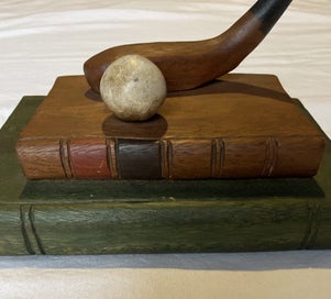 Listing 7 of 14 for Vintage Handcarved Wooden Decorative Golf Themed Wood Carving.