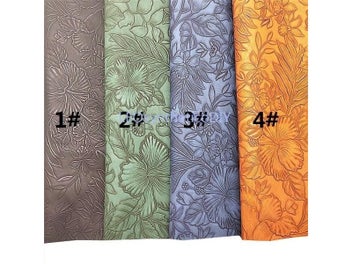 Listing 4 of 15 for Flowers Embossed Synthetic Leather Solid Leather Vintage Faux Leather Fabric