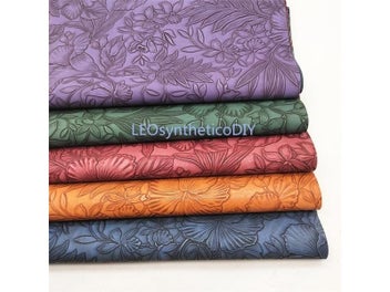 Listing 3 of 15 for Flowers Embossed Synthetic Leather Solid Leather Vintage Faux Leather Fabric