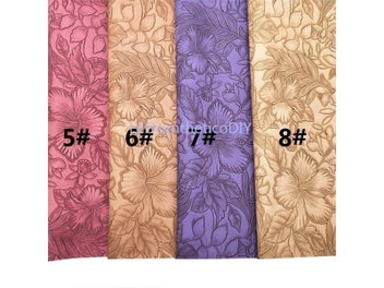 Listing 5 of 15 for Flowers Embossed Synthetic Leather Solid Leather Vintage Faux Leather Fabric