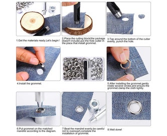 Listing 6 of 7 for Eye button,100boxed 12MMSilver Pressed Air Eyelet Grommet tool kit 12 mm grom