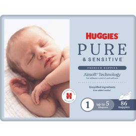Listing 2 of 11 for Huggies Pure & Sensitive Newborn Nappies Boys & Girls Up To 5kg Size 1 86pack