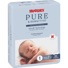 Listing 8 of 11 for Huggies Pure & Sensitive Newborn Nappies Boys & Girls Up To 5kg Size 1 86pack