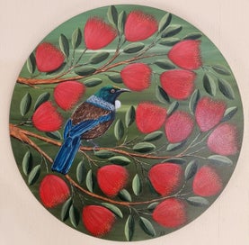 Listing 18 of 20 for Tui Bird and Tree Fuchsia Blossoms- 'A Splash Of Joy '