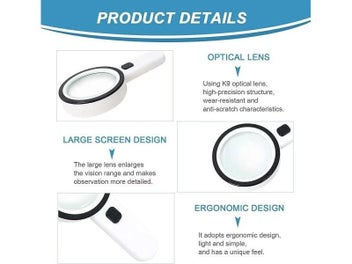 Listing 6 of 10 for 30X Handheld Magnifier 12 LED Illuminated Magnifying Glass With Light For