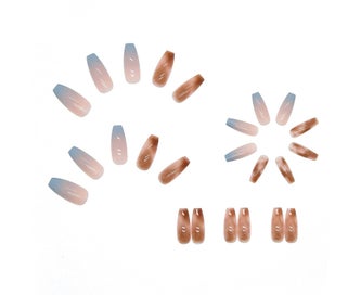 Listing 3 of 6 for 24Pcs Coffin Fake Nails, Gradient Glossy False Nails, Blooming Ombre Press on