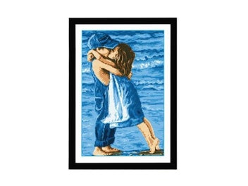 Listing 3 of 8 for Handmade Art DIY Embroidery Cross Stitch Needlework Printed Kiss Embrace Sea