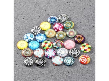 Listing 4 of 8 for 100pcs Gold Decor Round Glass Mosaic Crafts Glass Mixed Flower Pattern Time