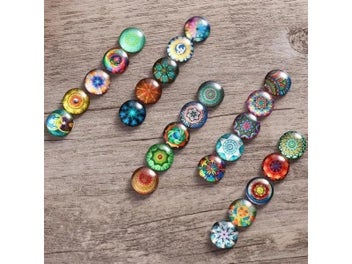 Listing 5 of 8 for 100pcs Gold Decor Round Glass Mosaic Crafts Glass Mixed Flower Pattern Time