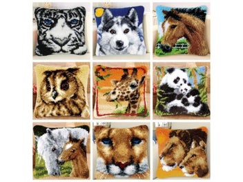 Listing 3 of 9 for Animal Latch Hook Pillow Hook Hand Knitted Embroidery Carpet Pillow Giraffe