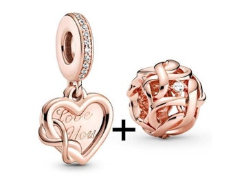 Listing 7 of 9 for 2Pcs Silver Color 45 Styles Pink Beads Pendant Fits DIY Brand Charm Bracelets