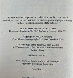 Listing 3 of 11 for Harry Potter, Goblet of Fire, GB H/C, Ultra Rare Collector’s 1st Ed, #1 Print.