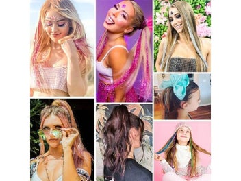 Listing 6 of 8 for AZQUEEN Long Sparkle Shiny Hair Tinsel Rainbow Silk Hair Extensions Dazzles