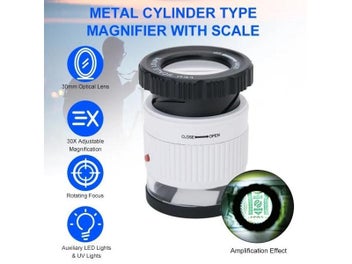 Listing 3 of 9 for LED Scale Loupe 30X Adjustable Magnification Magnifier Metal Cylinder Mirror