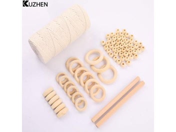 Listing 4 of 8 for Macrame Cord Natural Cotton Rope With Wood Ring Wood Stick For DIY Teether