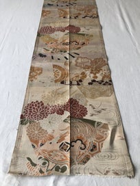 Listing 8 of 20 for Vintage Japanese Woven Silk Obi Fabric Panel Cranes