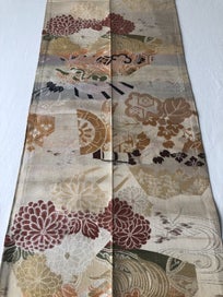 Listing 3 of 20 for Vintage Japanese Woven Silk Obi Fabric Panel Cranes