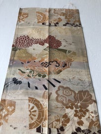 Listing 2 of 20 for Vintage Japanese Woven Silk Obi Fabric Panel Cranes