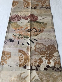 Listing 7 of 20 for Vintage Japanese Woven Silk Obi Fabric Panel Cranes