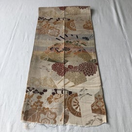 Listing 20 of 20 for Vintage Japanese Woven Silk Obi Fabric Panel Cranes