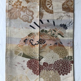 Listing 19 of 20 for Vintage Japanese Woven Silk Obi Fabric Panel Cranes