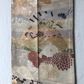 Listing 18 of 20 for Vintage Japanese Woven Silk Obi Fabric Panel Cranes