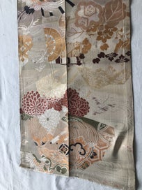 Listing 4 of 20 for Vintage Japanese Woven Silk Obi Fabric Panel Cranes