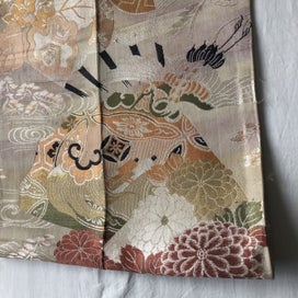 Listing 17 of 20 for Vintage Japanese Woven Silk Obi Fabric Panel Cranes