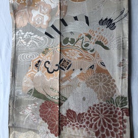 Listing 6 of 18 for Vintage Woven Silk Japanse Obi Fabric Woven Crane Floral Design