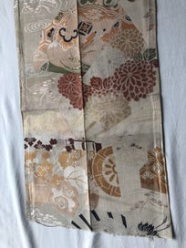 Listing 12 of 18 for Vintage Woven Silk Japanse Obi Fabric Woven Crane Floral Design