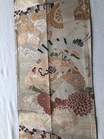 Listing 11 of 18 for Vintage Woven Silk Japanse Obi Fabric Woven Crane Floral Design