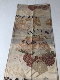 Listing 10 of 18 for Vintage Woven Silk Japanse Obi Fabric Woven Crane Floral Design