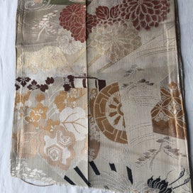 Listing 4 of 18 for Vintage Woven Silk Japanse Obi Fabric Woven Crane Floral Design